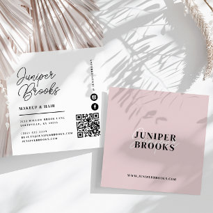 Eleganter minimalistischer rosa QR-Code Quadratische Visitenkarte