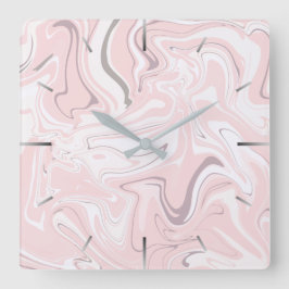 Eleganter minimalistischer Rosa-weißer Marmor Quadratische Wanduhr