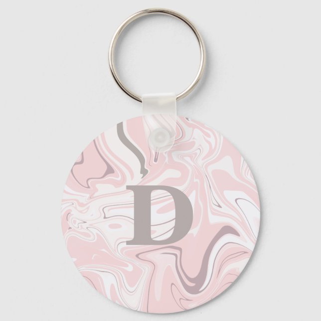 Eleganter minimalistischer Rosa-weißer Marmor Schlüsselanhänger (Vorderseite)