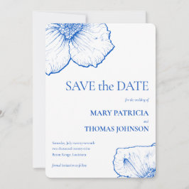 Eleganter Minimalistischer Sapphire-Floral, QR-Cod Save The Date