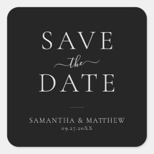 Eleganter minimalistischer Save-The-Date-Schwarz Quadratischer Aufkleber