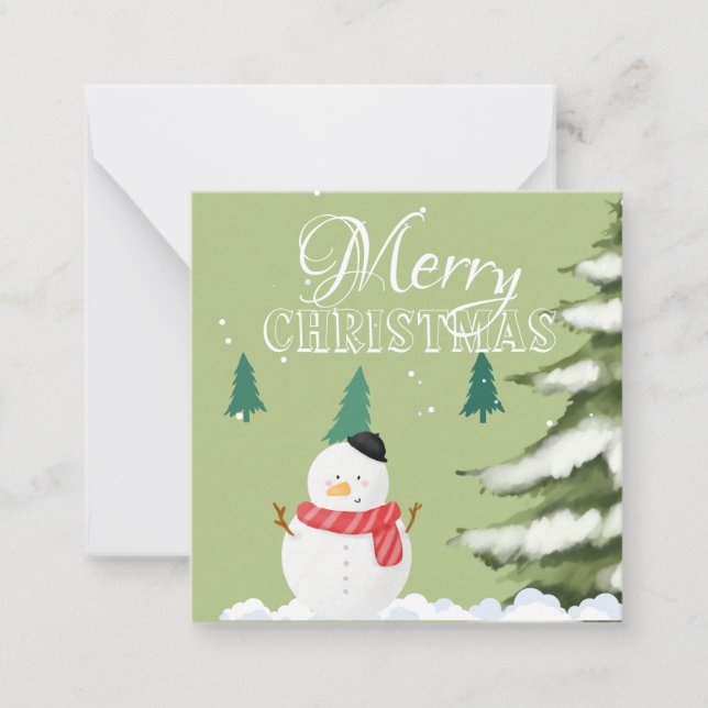 Eleganter minimalistischer Schneemann-Grünbaum Xma Mitteilungskarte (Vorderseite)
