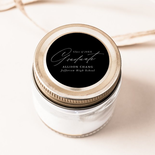 Eleganter Minimalistischer Schwarz-Weiß-Abschluss Runder Aufkleber (Von Creator hochgeladen)