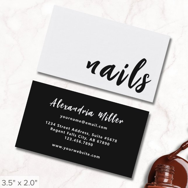 Eleganter Minimalistischer Schwarz-Weiß-Nagelsalon Visitenkarte (Von Creator hochgeladen)