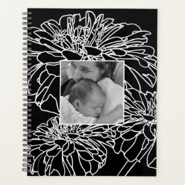 Eleganter minimalistischer Schwarz-weißer Blumenst Planer