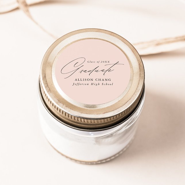 Eleganter Minimalistischer Script Blush Abschluss Runder Aufkleber (Von Creator hochgeladen)