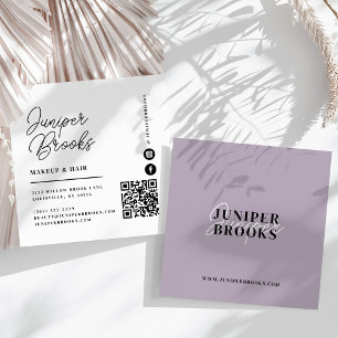 Eleganter minimalistischer staubiger lila QR-Code Quadratische Visitenkarte
