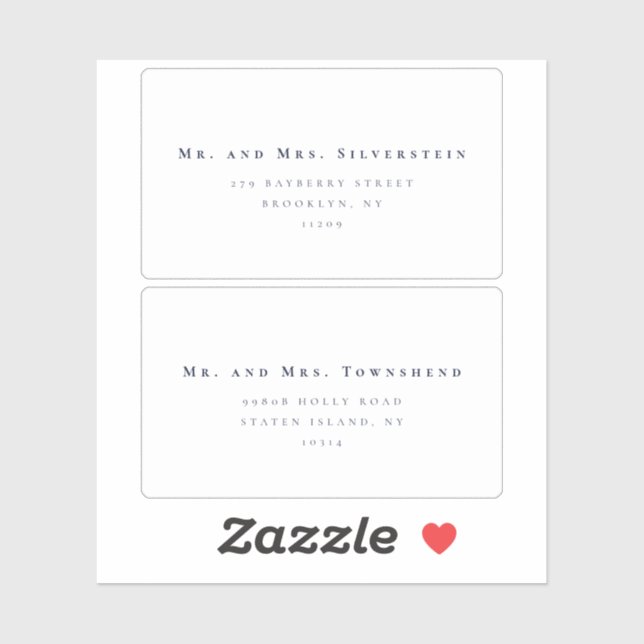 Eleganter Minimalistischer Text 2 - Hochzeitadress Aufkleber (Blatt)