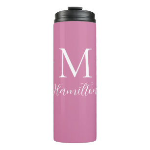 Eleganter Minimalistischer, tiefrosa Monogramm-Nam Thermosbecher
