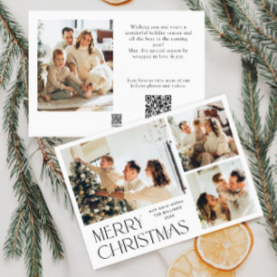 Eleganter Minimalistischer Weihnachts-4-Foto QR-Co Feiertagskarte