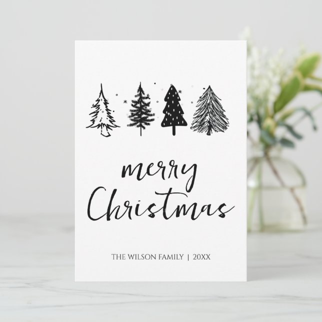 Eleganter Minimalistischer Weihnachtsbaum Feiertagskarte (Stehend Vorderseite)