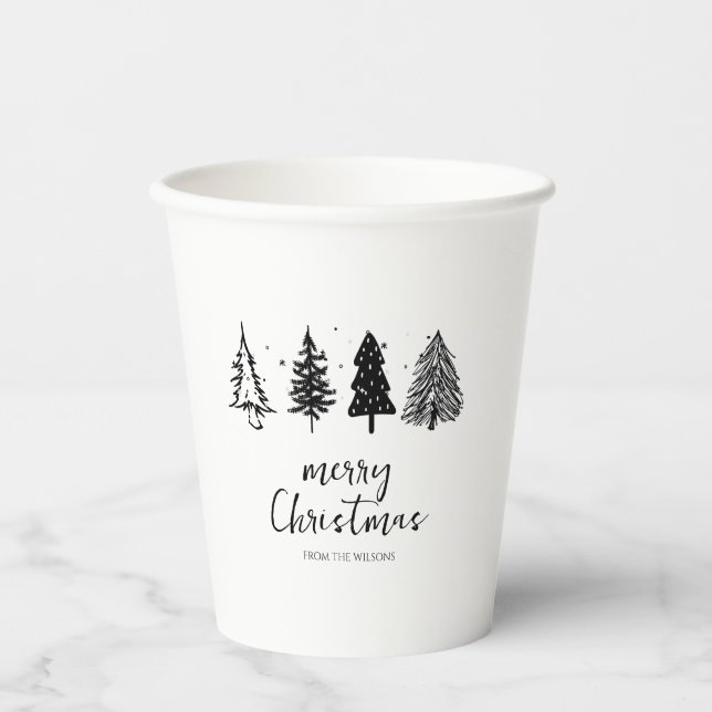 Eleganter Minimalistischer Weihnachtsbaum Pappbecher (Vorderseite)