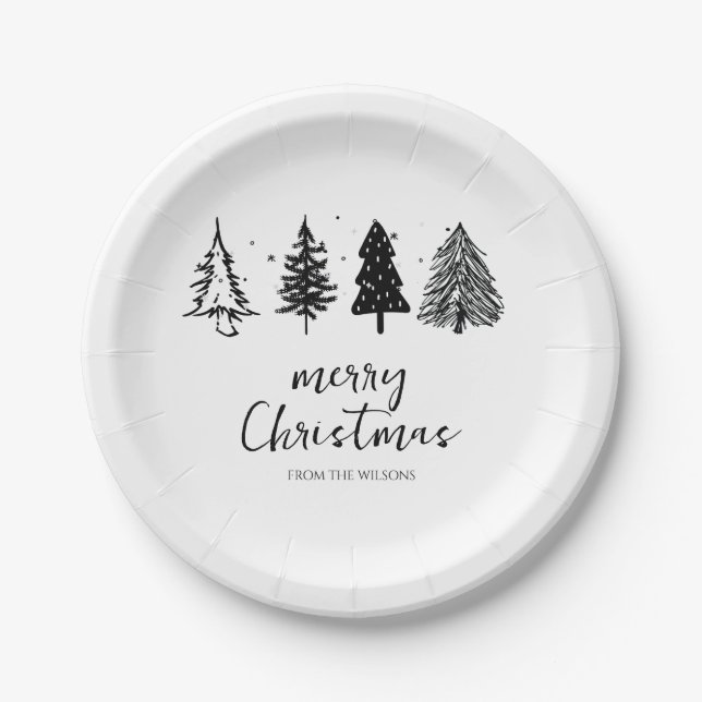 Eleganter Minimalistischer Weihnachtsbaum Pappteller (Vorderseite)