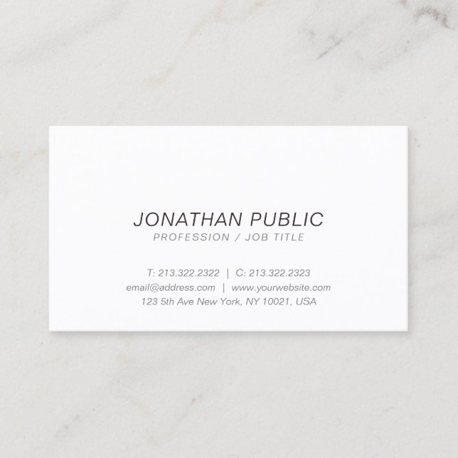 Eleganter Minimalistischer White Italic Beruflich Visitenkarte (Vorderseite)