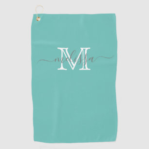 Eleganter Minimalname und Monogramm Aquamarines Go Golfhandtuch