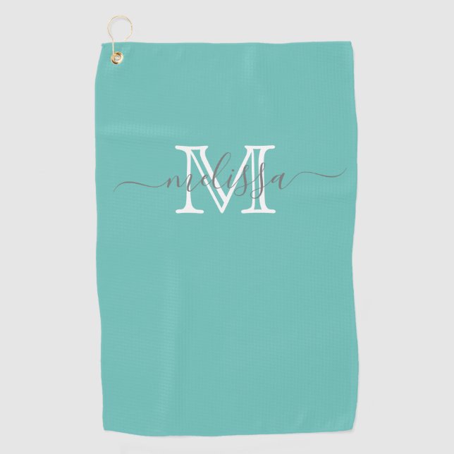 Eleganter Minimalname und Monogramm Aquamarines Go Golfhandtuch (Vorderseite)