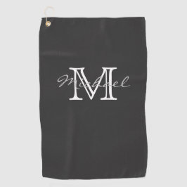 Eleganter Minimalname und Monogramm Dunkelgrau Golfhandtuch