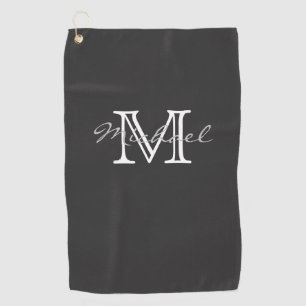 Eleganter Minimalname und Monogramm Dunkelgrau Golfhandtuch