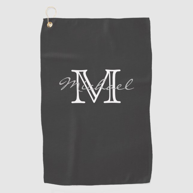 Eleganter Minimalname und Monogramm Dunkelgrau Golfhandtuch (Vorderseite)