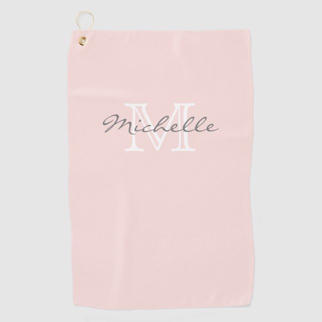 Eleganter Minimalname und Monogramm Rosa Golfhandtuch (Vorderseite)