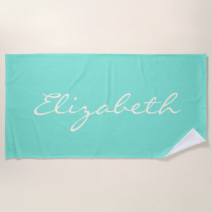 Eleganter mintgrüner handgeschriebener Schriftname Strandtuch