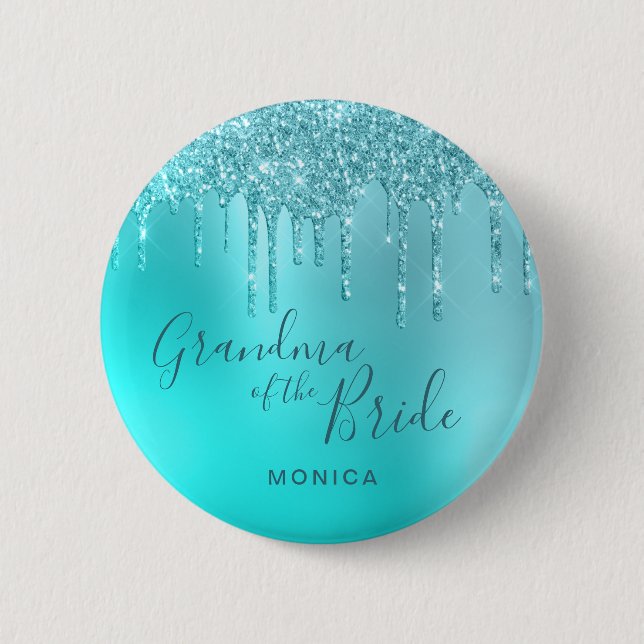 Eleganter Minze Glitzer Tropfen Oma der Braut Button (Vorderseite)