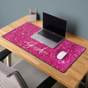 Eleganter Mit Monogramm anfänglicher Pink-Glitzer- Schreibtischunterlage