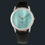 Eleganter Mit Monogramm, Aquamarin-grüner Brushed- Armbanduhr<br><div class="desc">Personalisiert Elegante Mit Monogramm Aquamarine grüne,  gebürstete Metalluhr.</div>