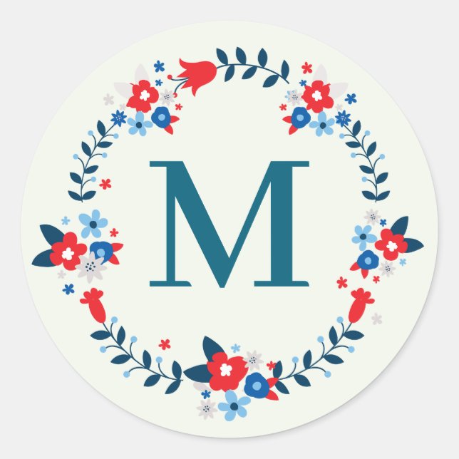 Eleganter Mit Monogramm Aufkleber für Flora - Abha (Vorderseite)
