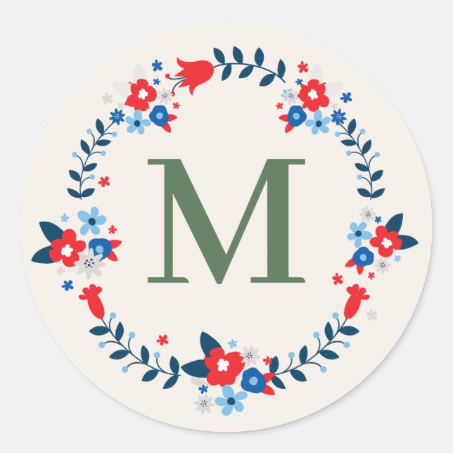 Eleganter Mit Monogramm Aufkleber für Flora - Abha (Vorderseite)