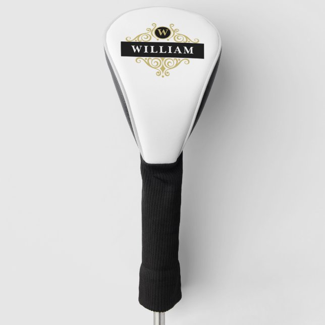 Eleganter Mit Monogramm Black and Gold Golf Head C Headcover (Vorderseite)