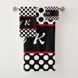 Eleganter Mit Monogramm Black Polka Dot Badhandtuch Set