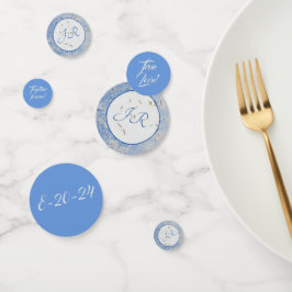 Eleganter Mit Monogramm blau-grauer Marmor Konfetti