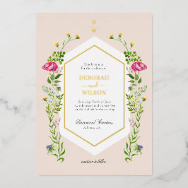 Eleganter Mit Monogramm Blumenstrauß Folieneinladung