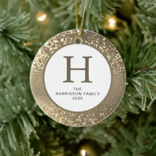 Eleganter Mit Monogramm Glitzer Weihnachts-Foto Keramik Ornament