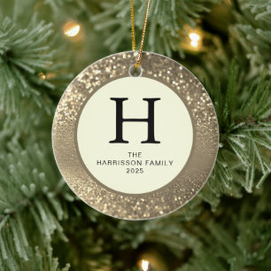 Eleganter Mit Monogramm Glitzer Weihnachts-Foto Keramik Ornament