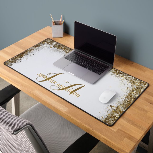 Eleganter Mit Monogramm Imitat Glitzer Schreibtischunterlage (Büro 2)