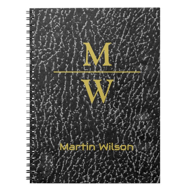 Eleganter Mit Monogramm Luxe Look Black Gold Letti Notizblock (Vorderseite)
