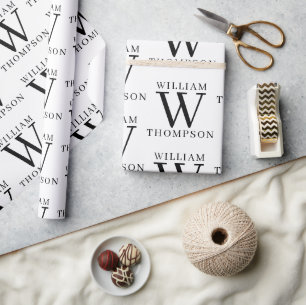 Eleganter Mit Monogramm Name Schwarz/Weiß Geschenkpapier