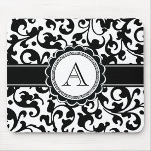 Eleganter mit Monogramm Rolle-Damast Schwarzweiss Mousepad