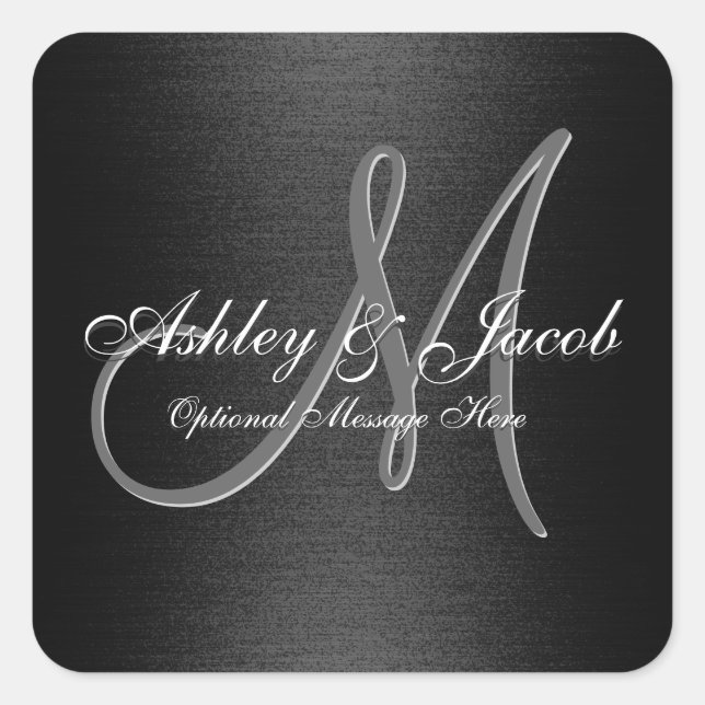 Eleganter Mit Monogramm Schwarz-Weiß-Hochzeitstick Quadratischer Aufkleber (Vorderseite)