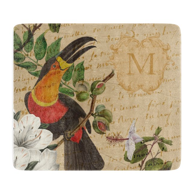 Eleganter Mit Monogramm Toucan Schneidebrett (Vorderseite)