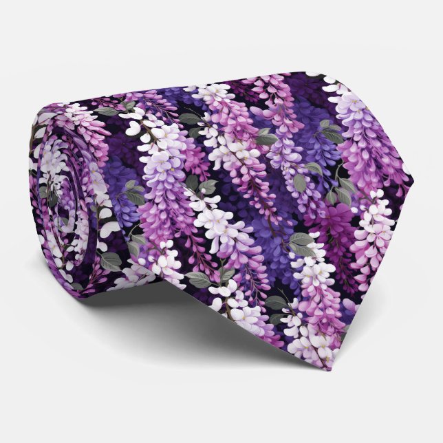 Eleganter, mit Wisteria gekachelter, blumengeschmü Krawatte (Gerollt)