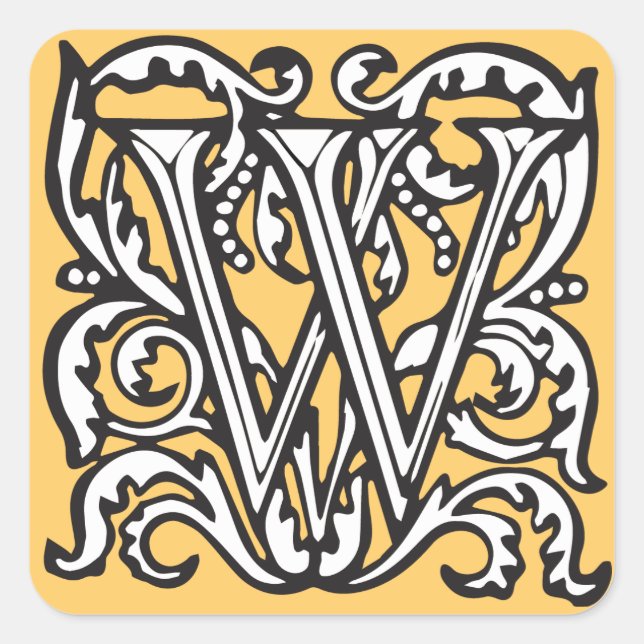 Eleganter Mittelalterlicher Brief W Monogram Quadratischer Aufkleber (Vorderseite)