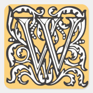 Eleganter mittelalterlicher Buchstabe W Monogramm Quadratischer Aufkleber