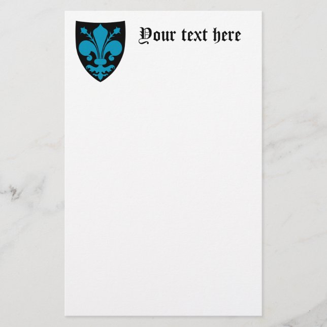 Eleganter mittelalterlicher Lilie-Schild Briefpapier (Vorderseite)