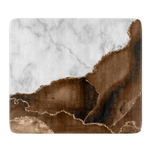 Eleganter Mocha-Brauner Achat-Gold-Glitter-Marmor Schneidebrett