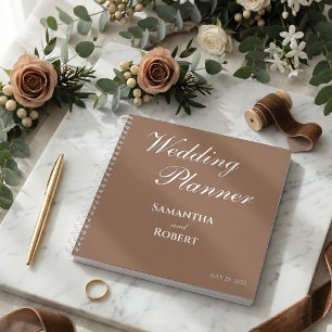 Eleganter Mocha-Floral-Linienkunst-Hochzeitsplaner Notizbuch