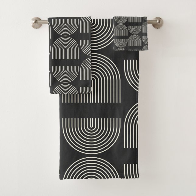 Eleganter Mod Arch Lines Black and White Badhandtuch Set (Insitu)
