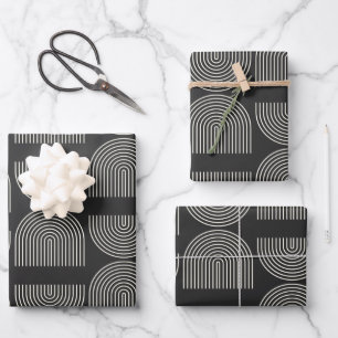 Eleganter Mod Arch Lines Black and White Geschenkpapier Set